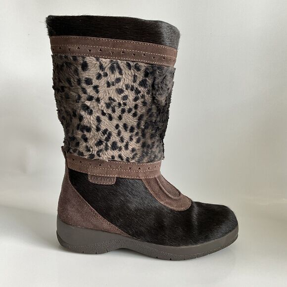 Technica Suede Animal Print Boots Brown Lined Calf High Italy 9 - Picture 2 of 12